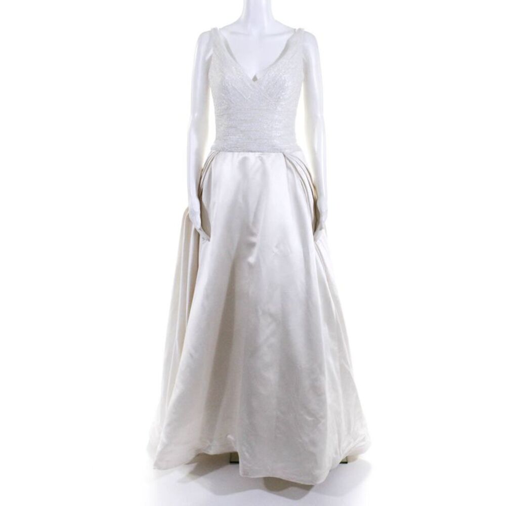 Peter Langner Womens Beaded A-Line Full Length Wedding Gown White Size EUR 44